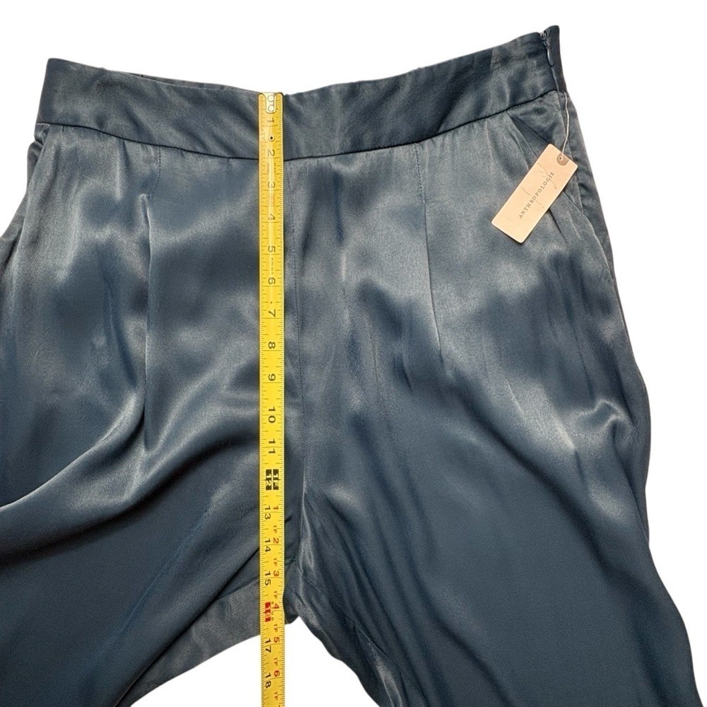 NEW Anthropologie Ett Twa Crop Pants Womens 14 Turquoise Satin Tie Waist - Picture 9 of 15